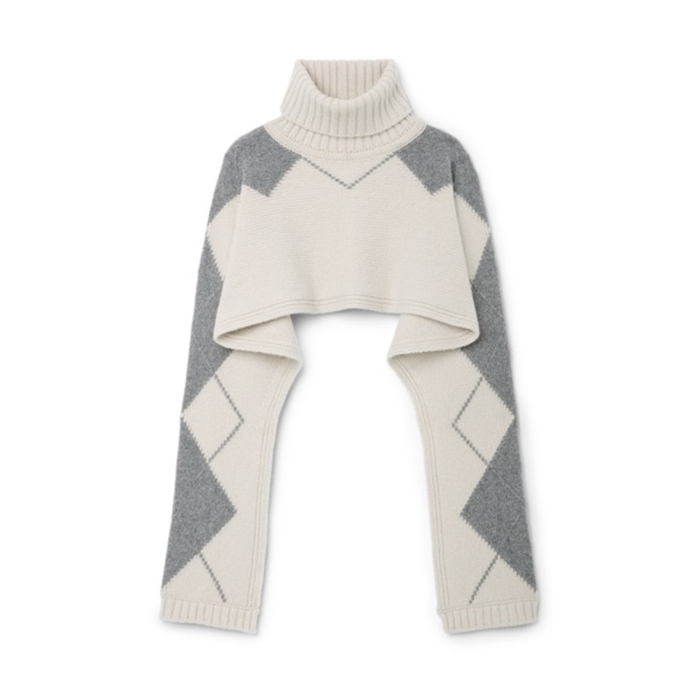 NWT Goop G. Label Luna Argyle Turtleneck Cape Sweater Gray Cream Merino Wool Top